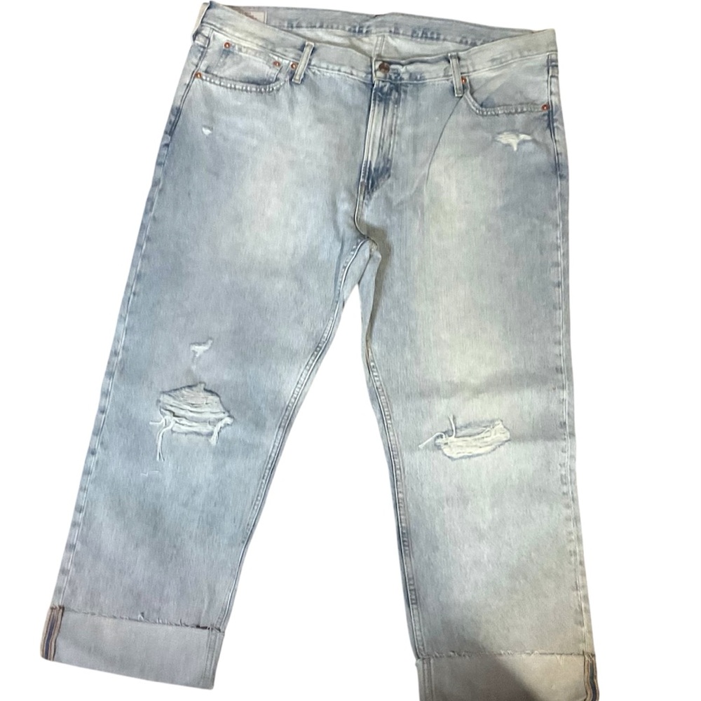 GAP women’s “boy Jean” mid rise Light Indigo distressed Jeans plus size 35